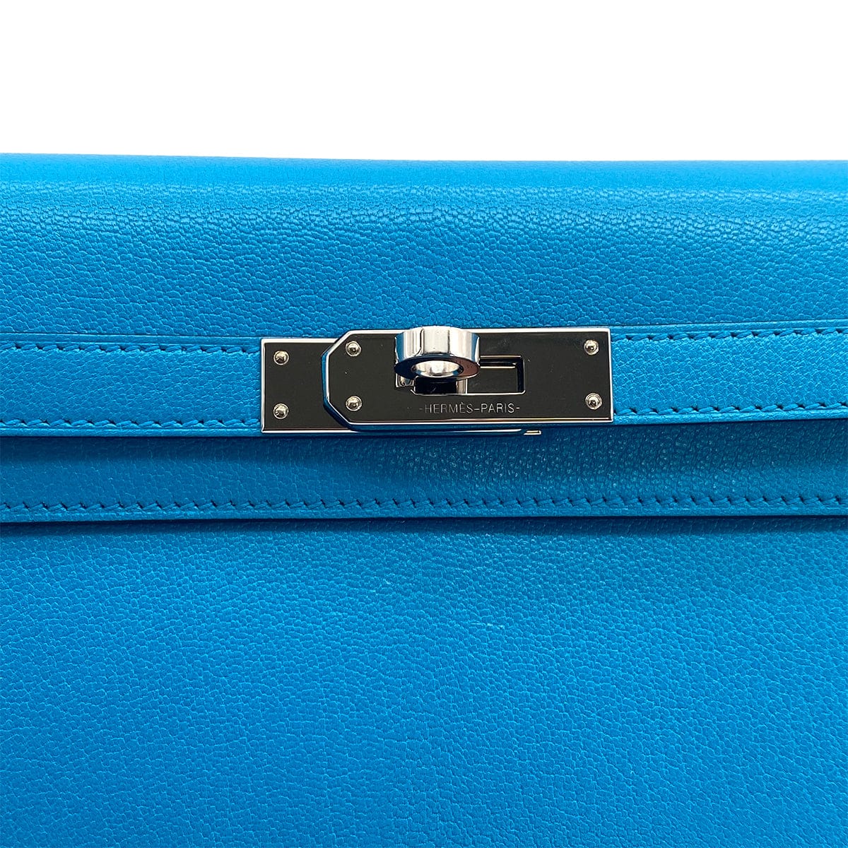 Luxury Promise Japan HERMES KELLY ELAN BLUE FRIDA CHEVRE CHAMKILA CLUTCH SHOULDER BAG 2024 W STAMP PALLADIUM HARDWARE 90318621