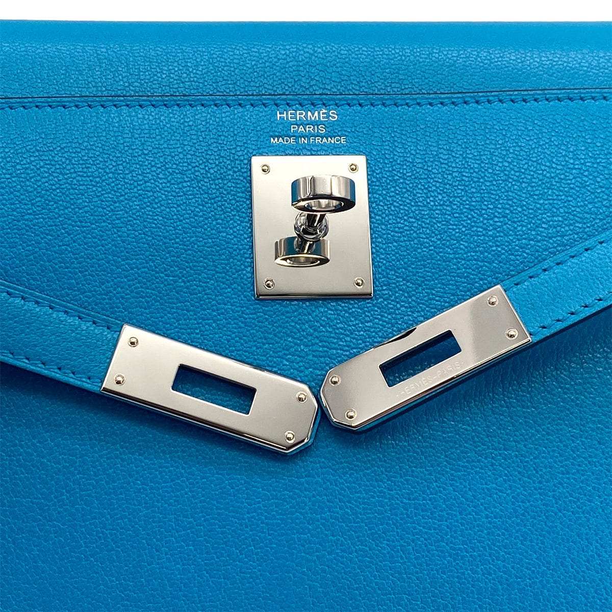 Luxury Promise Japan HERMES KELLY ELAN BLUE FRIDA CHEVRE CHAMKILA CLUTCH SHOULDER BAG 2024 W STAMP PALLADIUM HARDWARE 90318621