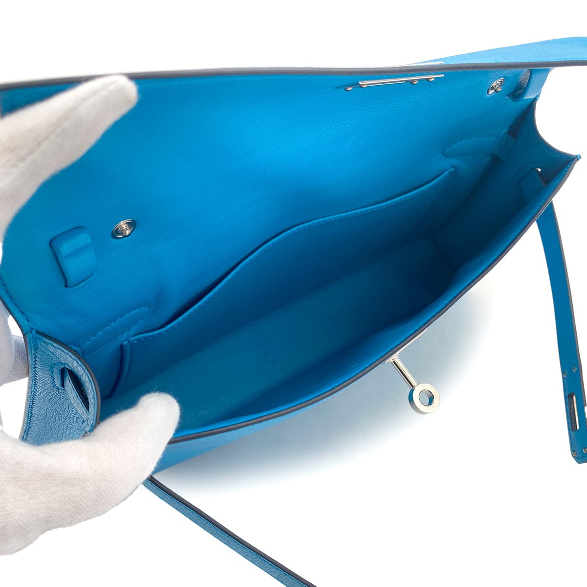 Luxury Promise Japan HERMES KELLY ELAN BLUE FRIDA CHEVRE CHAMKILA CLUTCH SHOULDER BAG 2024 W STAMP PALLADIUM HARDWARE 90318621