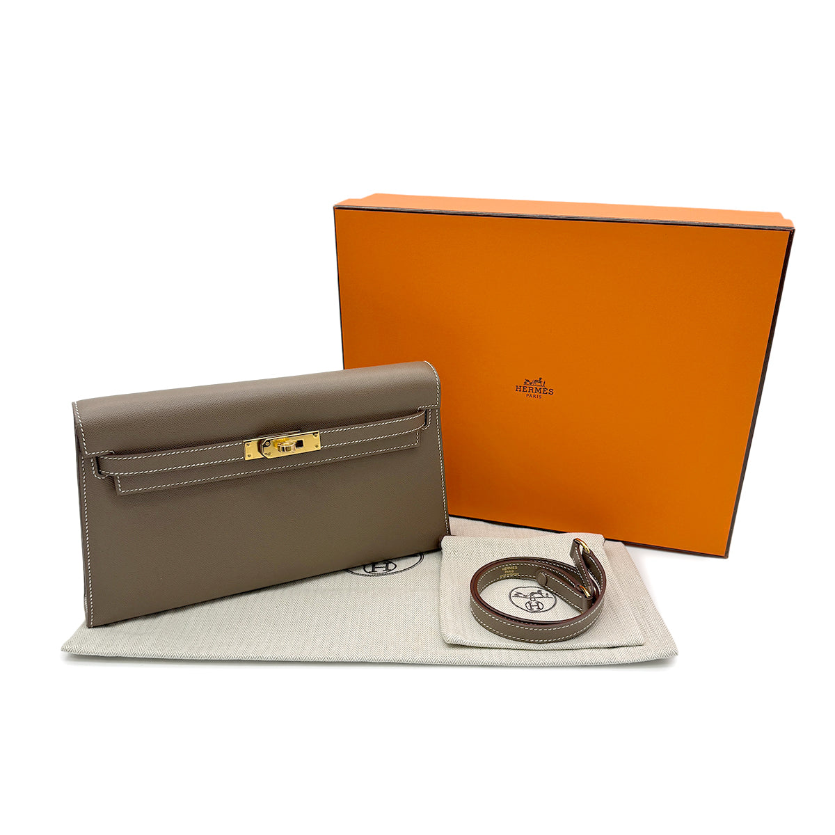 Luxury Promise Japan HERMES KELLY ELAN ETOUPE VEAU MADAME CLUTCH SHOULDER BAG W GHW 90303901
