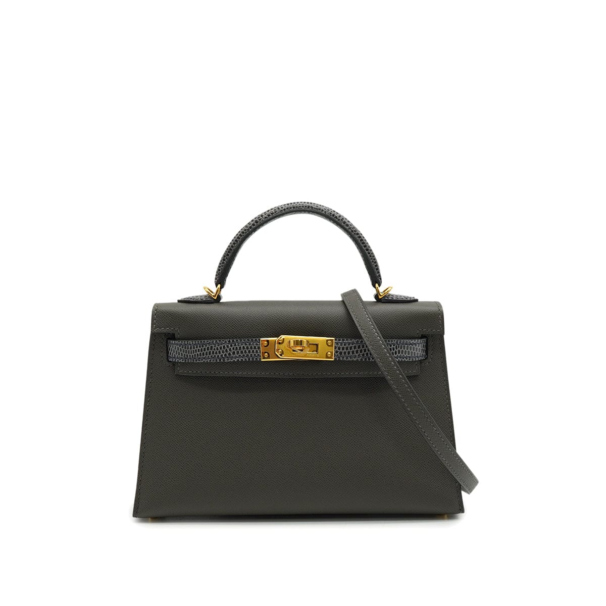 Luxury Promise Japan HERMES KELLY MINI 2 TOUCH SELLIER GRAPHITE ARDOISE VEAU MADAME LIZARD HAND SHOULDER BAG 2023 B STAMP GOLD HARDWARE 90345158
