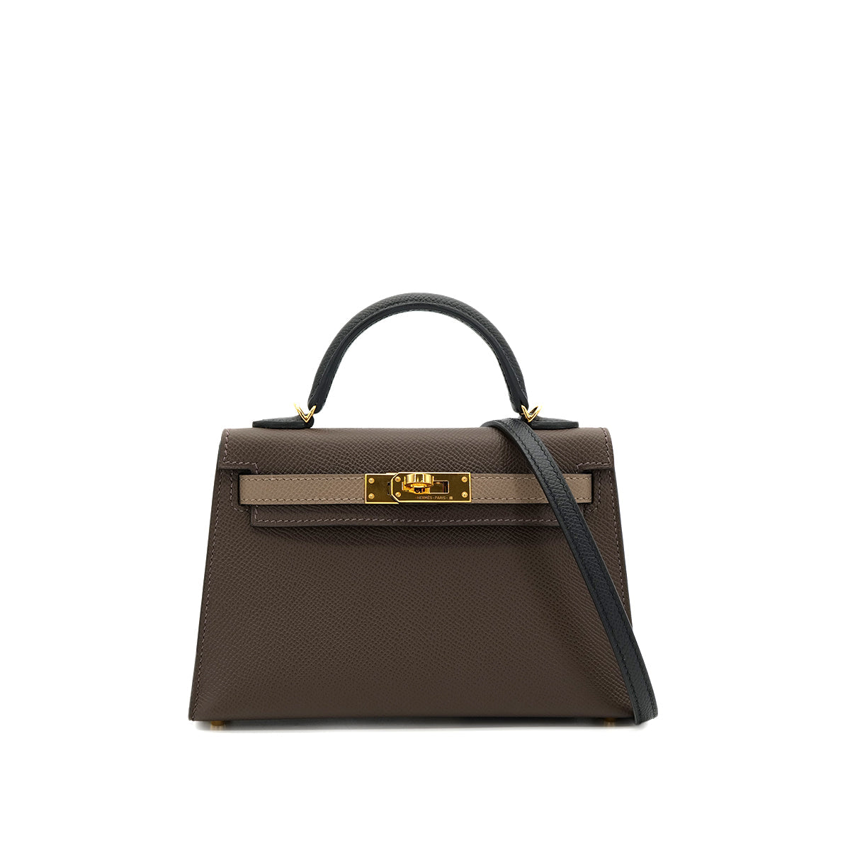 Luxury Promise Japan HERMES KELLY MINI 2 TRICOLORE ECORCE ETOUPE BLACK VEAU EPSOM HAND SHOULDER BAG B GHW 90303317