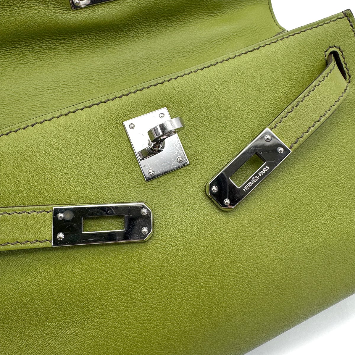 Luxury Promise Japan HERMES KELLY POCHETTE SELLIER ANIS GREEN SWIFT HAND BAG 2007 SQUARE K PALLADIUM HARDWARE 90318752