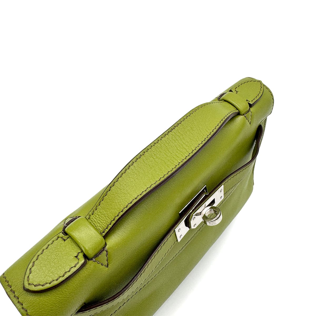 Luxury Promise Japan HERMES KELLY POCHETTE SELLIER ANIS GREEN SWIFT HAND BAG 2007 SQUARE K PALLADIUM HARDWARE 90318752