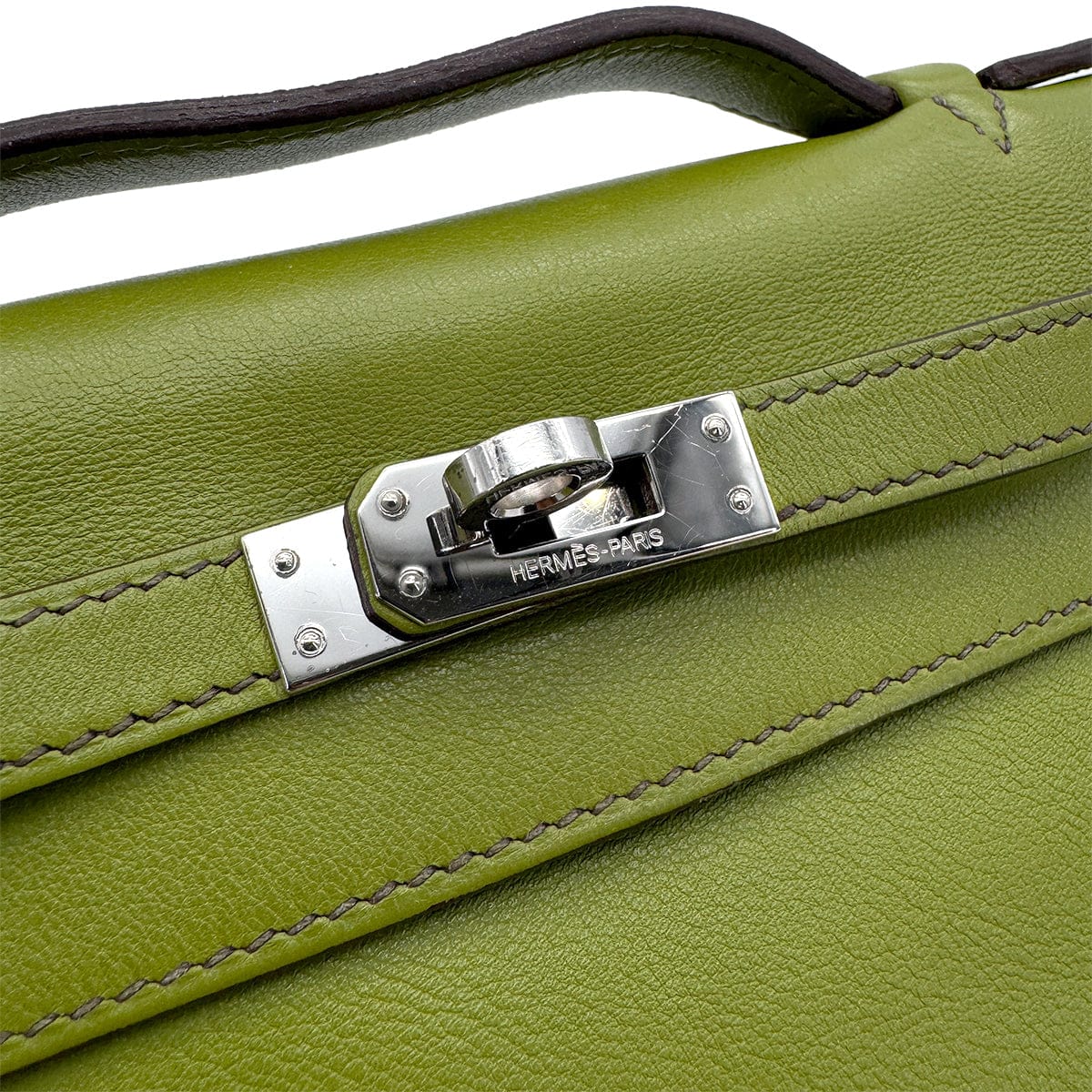 Luxury Promise Japan HERMES KELLY POCHETTE SELLIER ANIS GREEN SWIFT HAND BAG 2007 SQUARE K PALLADIUM HARDWARE 90318752