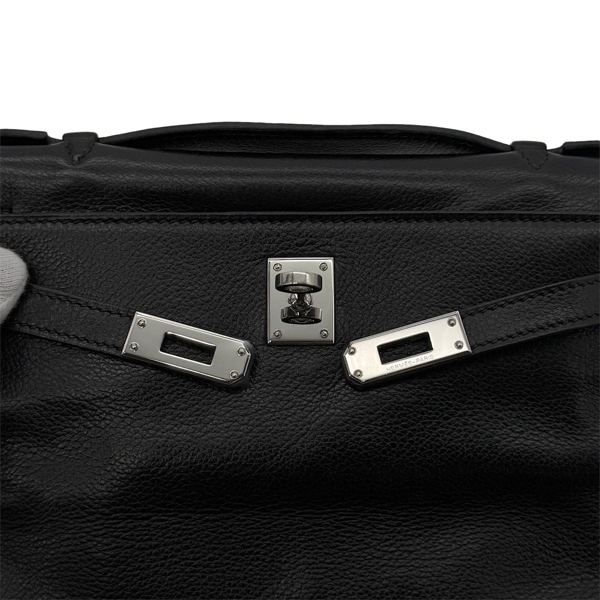 Luxury Promise Japan HERMES KELLY POCHETTE SELLIER BLACK EVERGRAIN HAND BAG □H SHW 90298325
