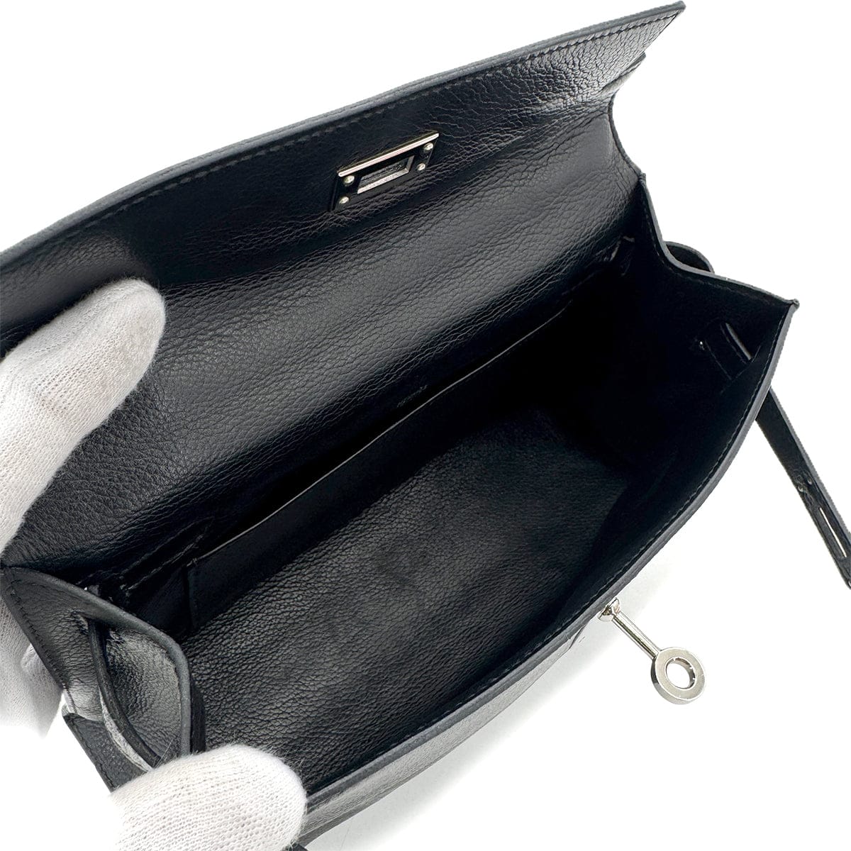 Luxury Promise Japan HERMES KELLY POCHETTE SELLIER BLACK EVERGRAIN HAND BAG □H SHW 90298325