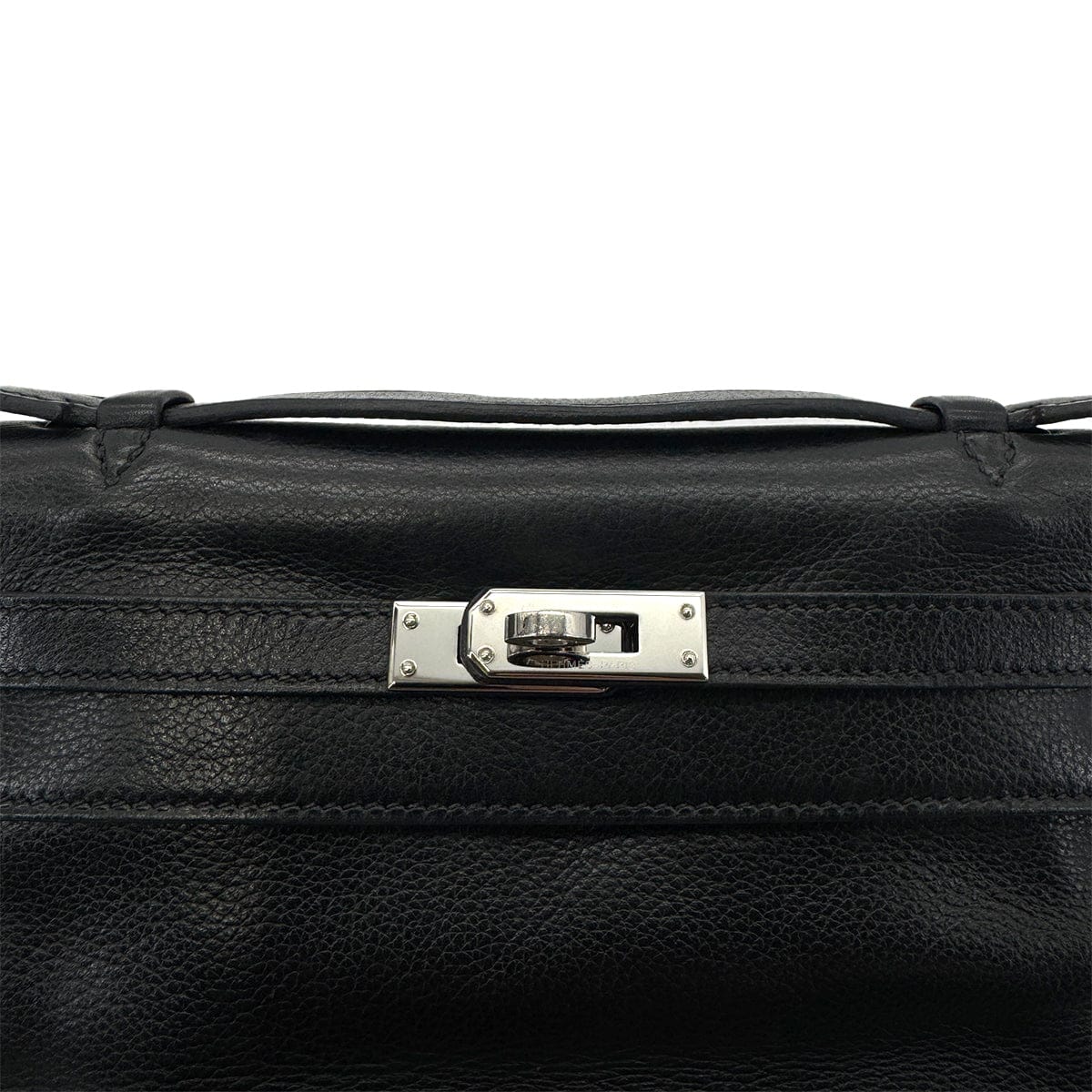 Luxury Promise Japan HERMES KELLY POCHETTE SELLIER BLACK EVERGRAIN HAND BAG □H SHW 90298325