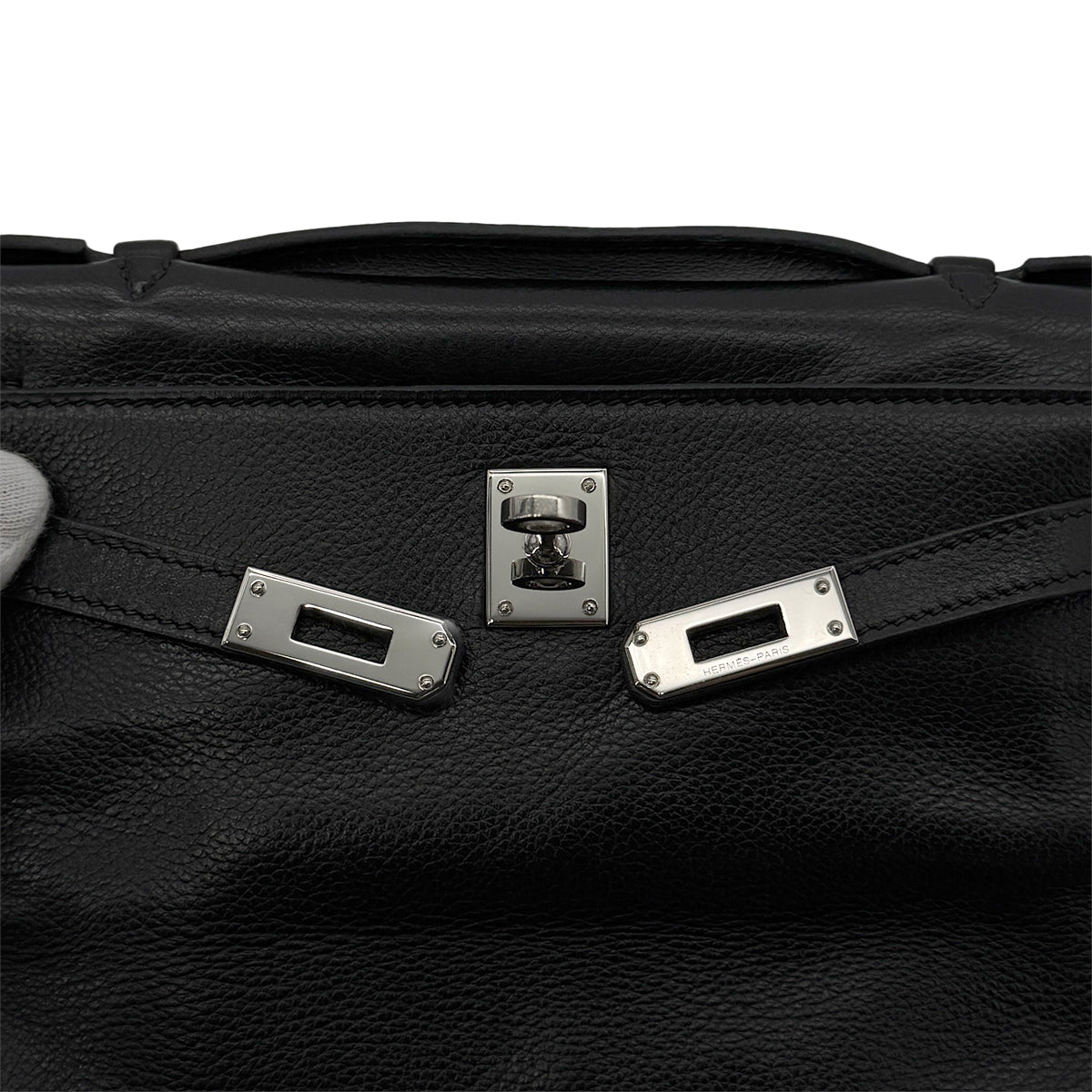 Luxury Promise Japan HERMES KELLY POCHETTE SELLIER BLACK EVERGRAIN HAND BAG □H SHW 90298325