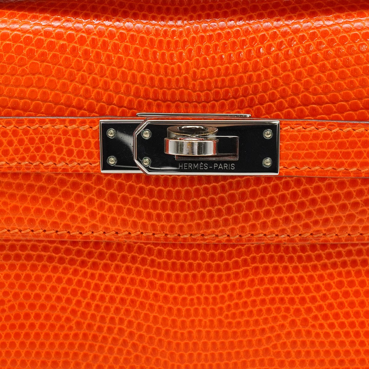 Luxury Promise Japan HERMES KELLY POCHETTE SELLIER TANGERINE LIZARD HAND BAG 2005 SQUARE I RUTHENIUM HARDWARE 90344360