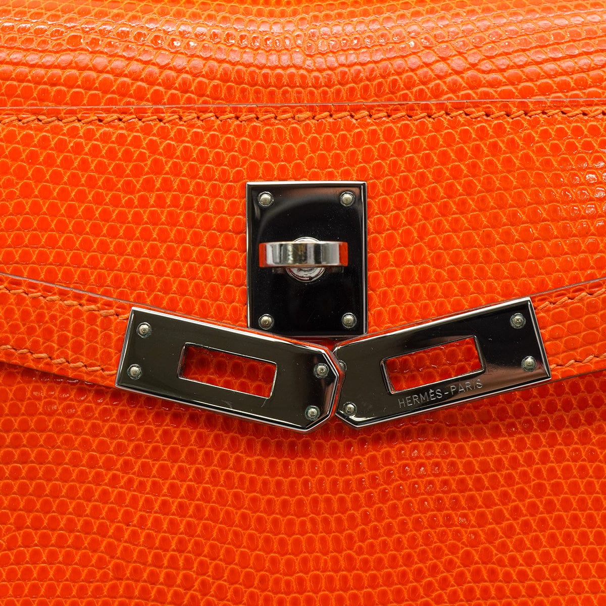 Luxury Promise Japan HERMES KELLY POCHETTE SELLIER TANGERINE LIZARD HAND BAG 2005 SQUARE I RUTHENIUM HARDWARE 90344360