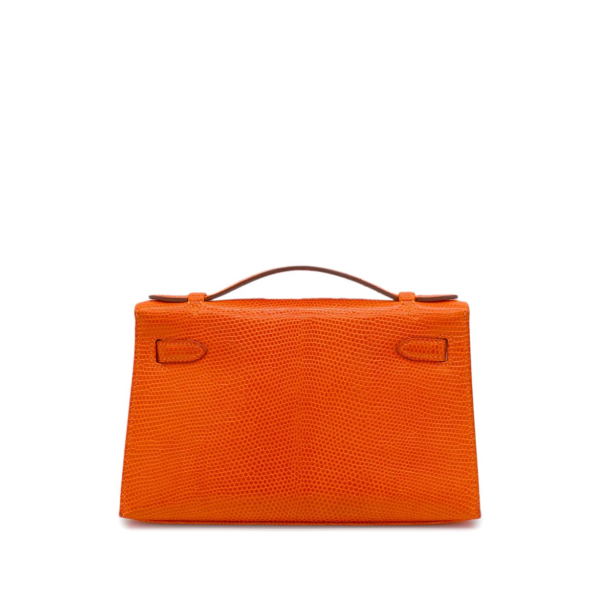 Luxury Promise Japan HERMES KELLY POCHETTE SELLIER TANGERINE LIZARD HAND BAG 2005 SQUARE I RUTHENIUM HARDWARE 90344360