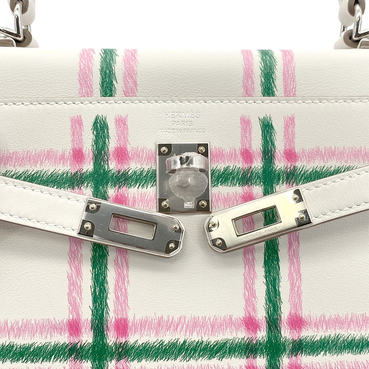 Luxury Promise Japan HERMES KELLY25 RETOURNE TARTAN LIGHT NEW GRIS PERLE VERT MOYEN ROSE BUBBLEGUM SWIFT K 90301644