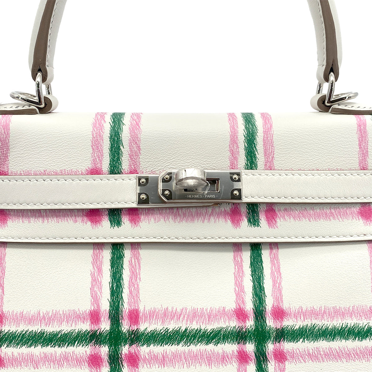 Luxury Promise Japan HERMES KELLY25 RETOURNE TARTAN LIGHT NEW GRIS PERLE VERT MOYEN ROSE BUBBLEGUM SWIFT K 90301644