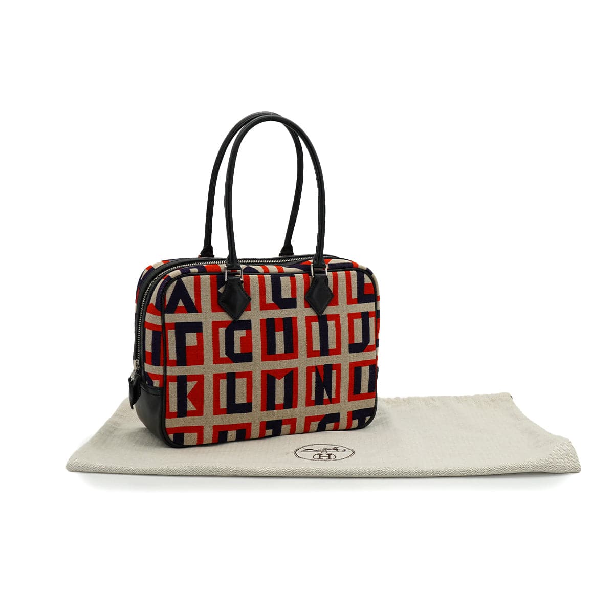 Luxury Promise Japan HERMES LETTRES AU CARRE PLUME 28 BLACK CAPUCINE BLUE INDIGO TOILE DE CAMP VEAU SWIFT HAND BAG 2018 C STAMP PALLADIUM HARDWARE 90340176