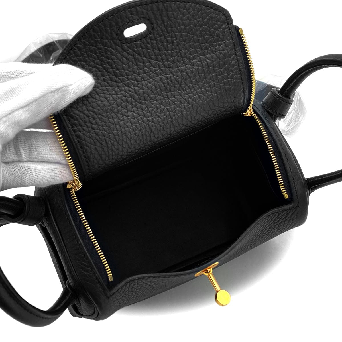Luxury Promise Japan HERMES LINDY MINI BLACK TAURILLON CLEMENCE SHOULDER BAG 2025 K STAMP GOLD HARDWARE 90327289