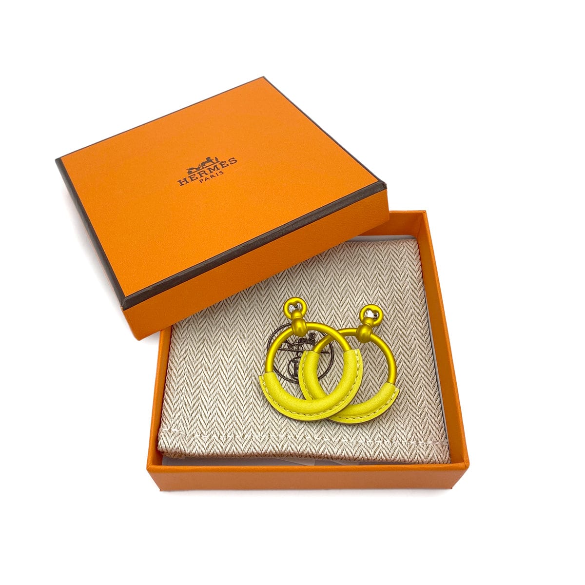 Luxury Promise Japan HERMES LOOP PM EARRINGS LIME GOLD SWIFT ALUMINUM ACCESSORY 90278932