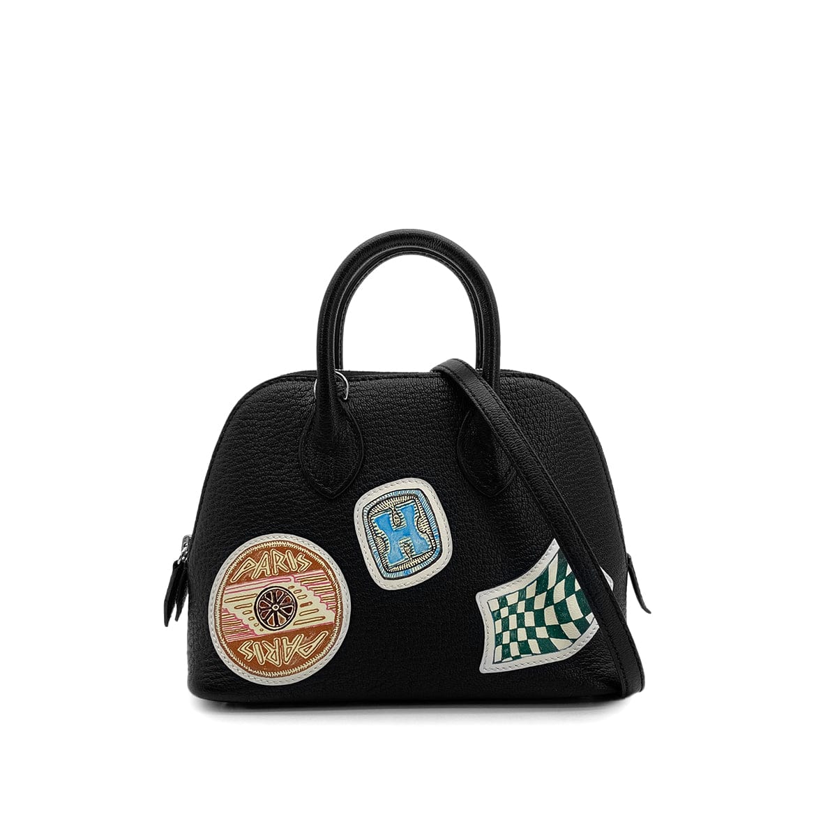 Luxury Promise Japan HERMES MINI BOLIDE 1923 PIQUE COLLE BLACK CHEVRE HAND SHOULDER BAG W PALLADIUM HARDWARE 90310824
