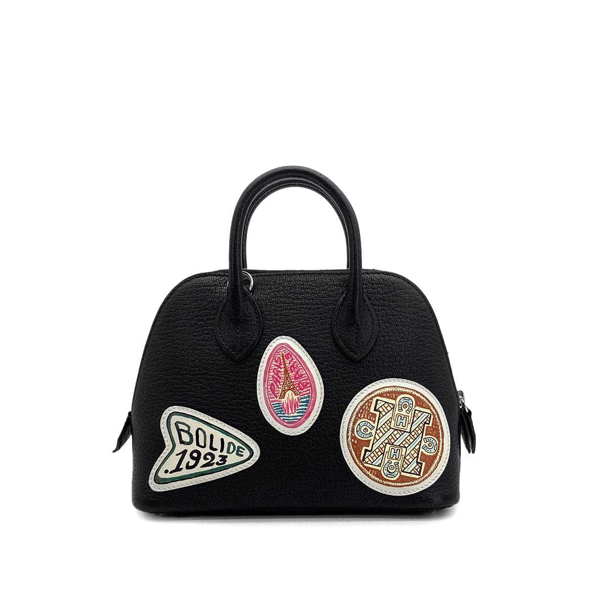 Luxury Promise Japan HERMES MINI BOLIDE 1923 PIQUE COLLE BLACK CHEVRE HAND SHOULDER BAG W PALLADIUM HARDWARE 90310824