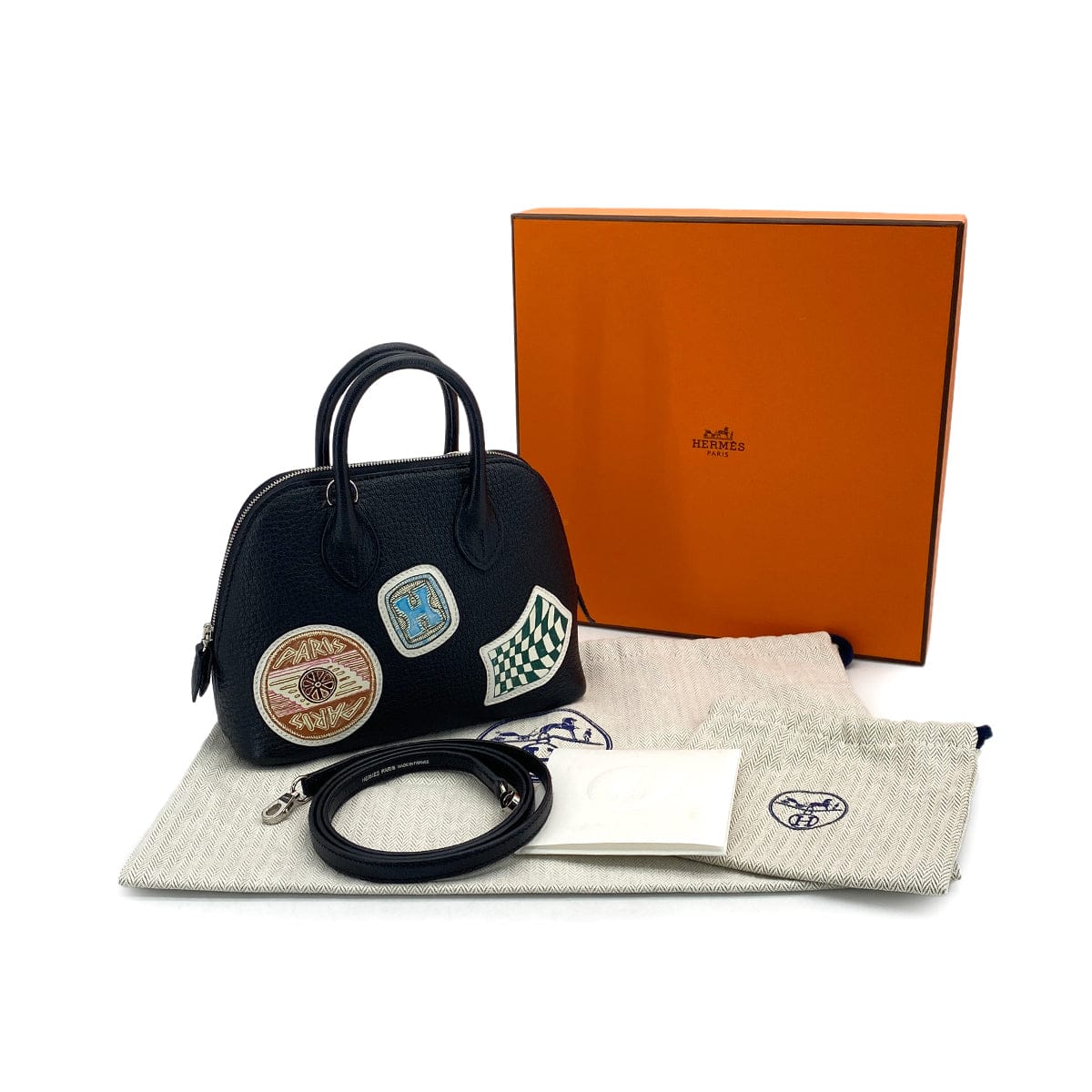 Luxury Promise Japan HERMES MINI BOLIDE 1923 PIQUE COLLE BLACK CHEVRE HAND SHOULDER BAG W PALLADIUM HARDWARE 90310824