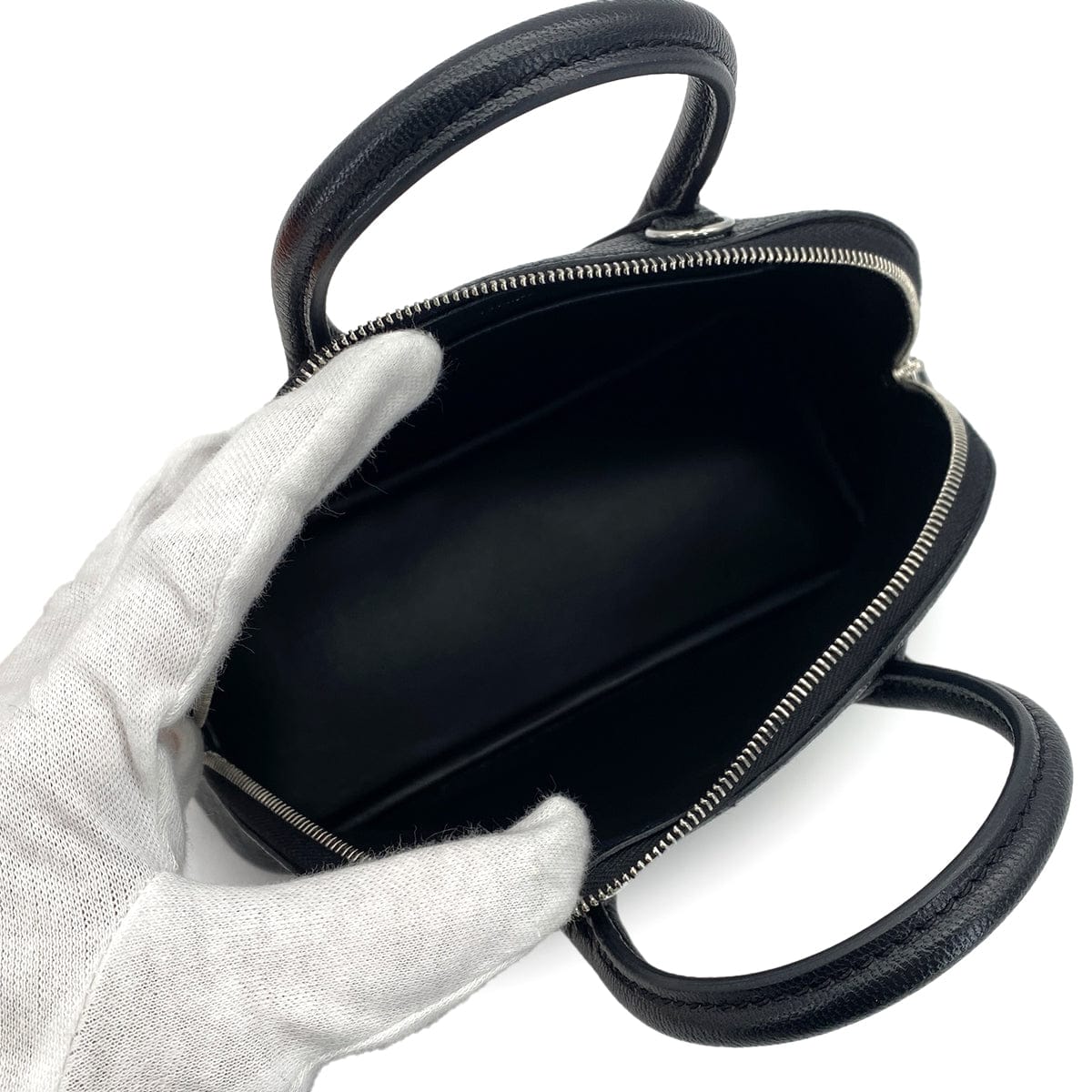 Luxury Promise Japan HERMES MINI BOLIDE 1923 PIQUE COLLE BLACK CHEVRE HAND SHOULDER BAG W PALLADIUM HARDWARE 90310824