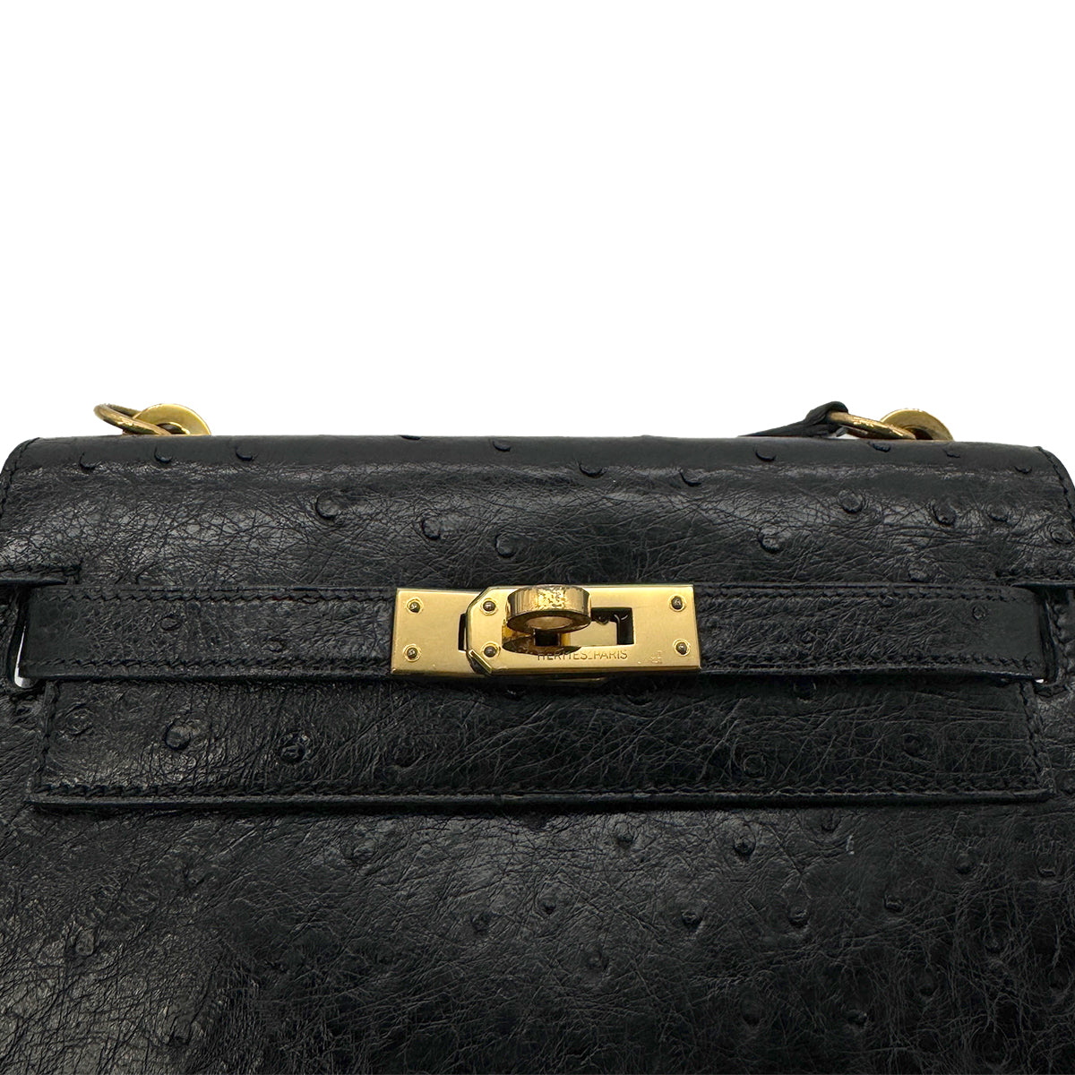 Luxury Promise Japan HERMES MINI KELLY 20 SELLIER BLACK OSTRICH SHOULDER BAG 〇P GHW 90280296