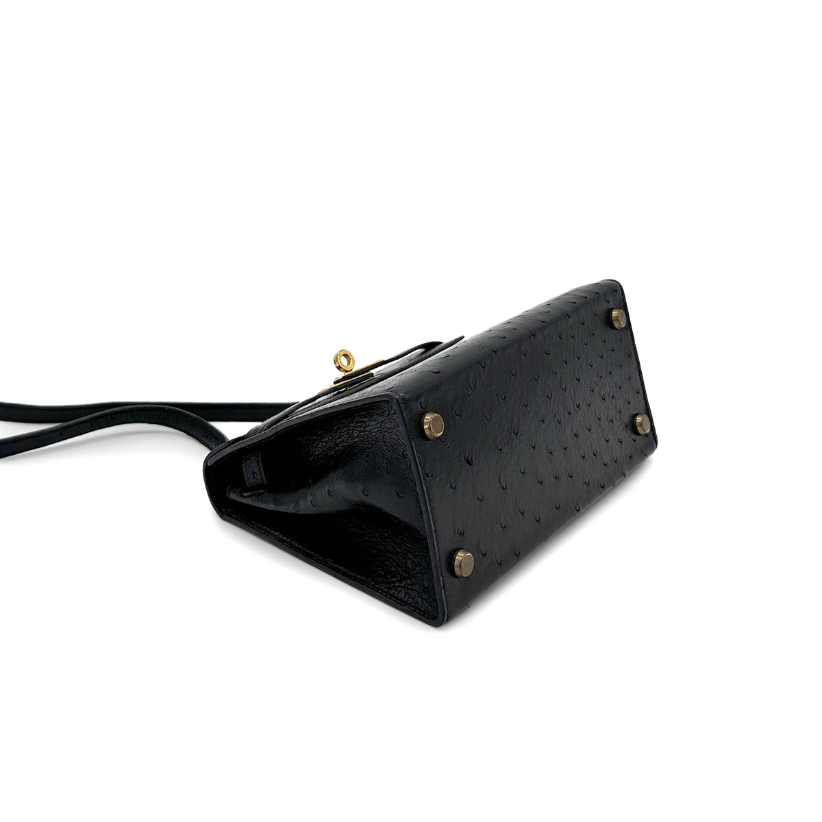 Luxury Promise Japan HERMES MINI KELLY 20 SELLIER BLACK OSTRICH SHOULDER BAG 〇P GHW 90280296
