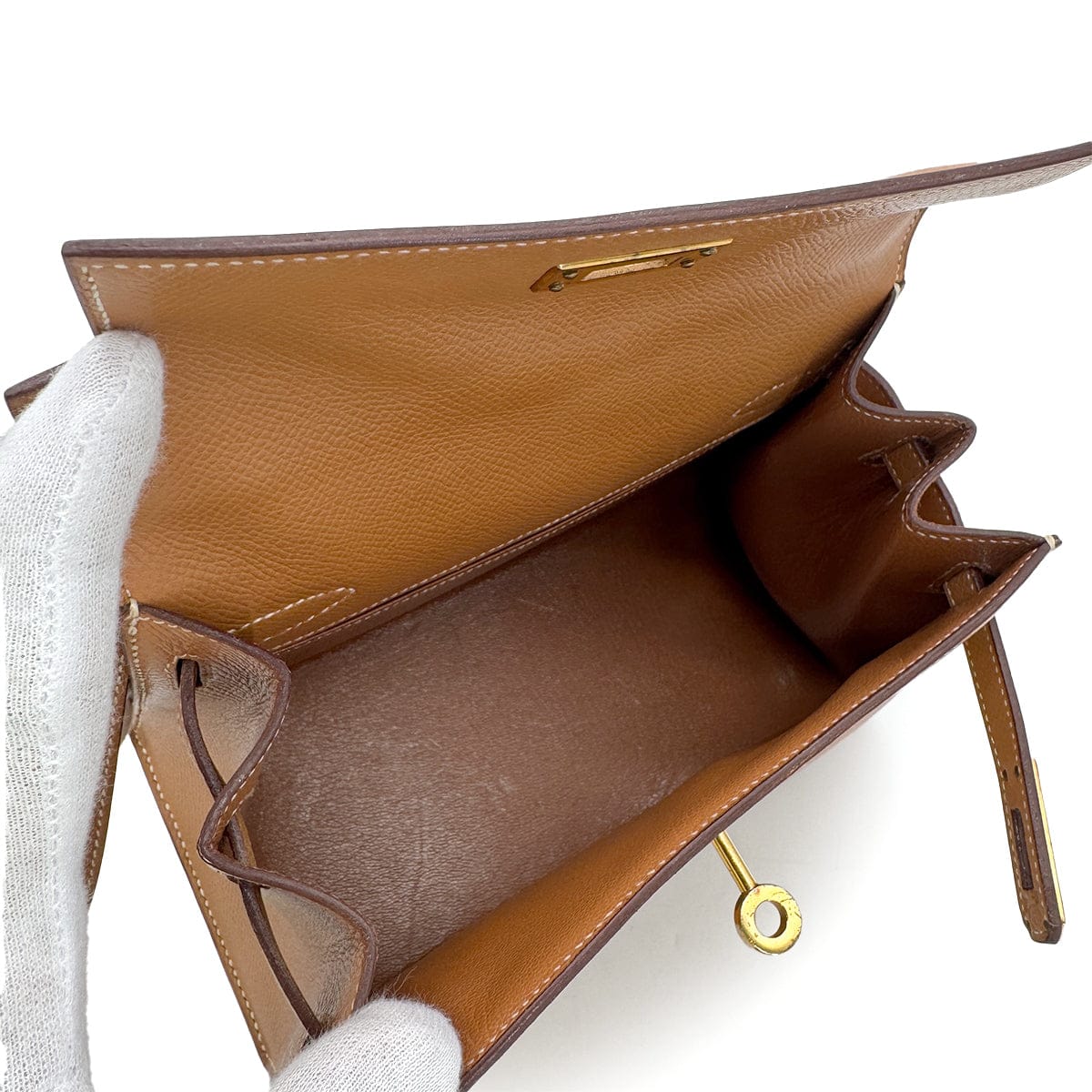 luxury promise japan HERMES MINI KELLY 20 SELLIER NATUREL COUCHEVEL SHOULDER BAG 〇P GOLD HARDWARE 90313336