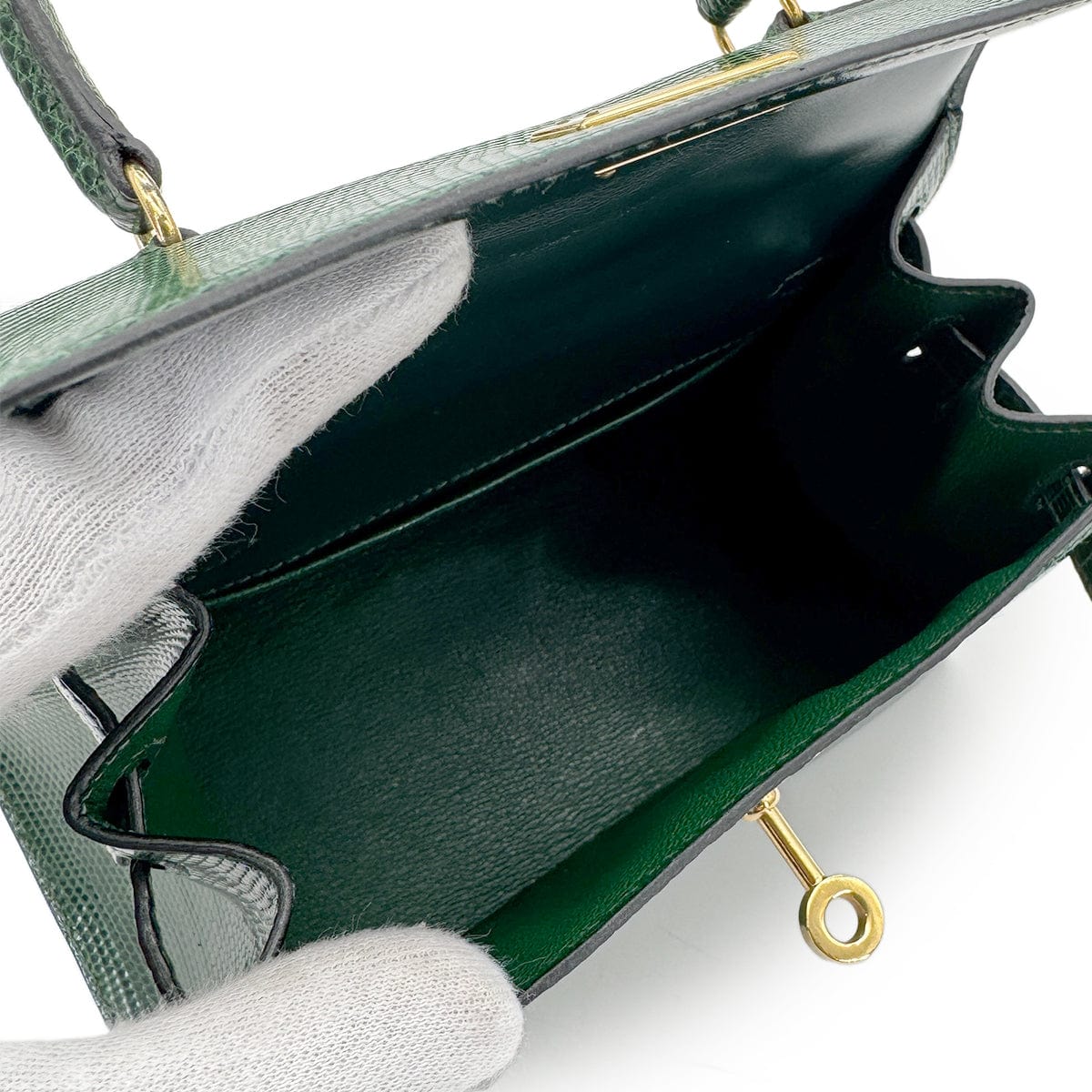 Luxury Promise Japan HERMES MINI KELLY SELLIER GREEN LIZARD HAND SHOULDER BAG 〇T GHW 90273881