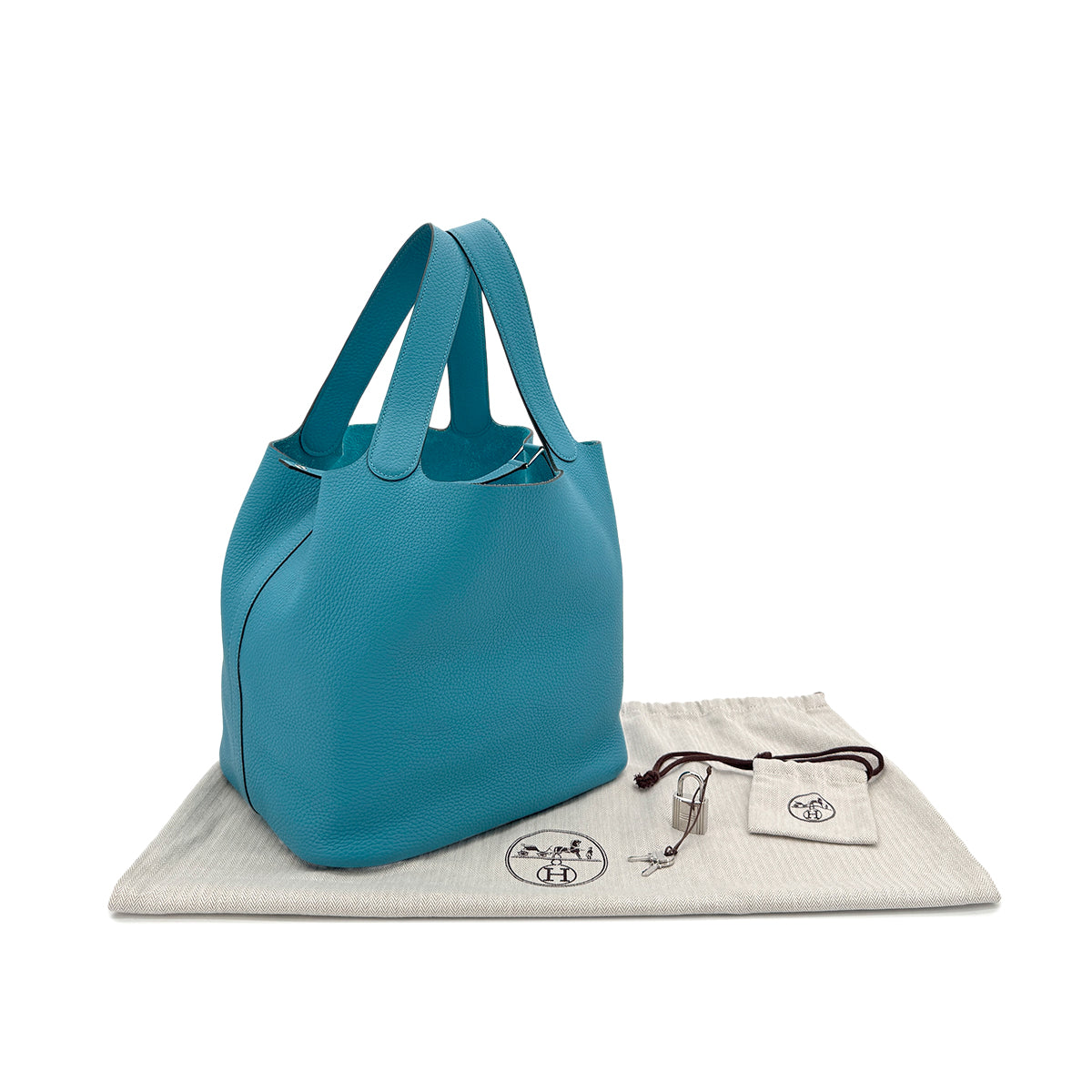 Luxury Promise Japan HERMES PICOTIN LOCK GM TURQUOISE TAURILLON CLEMENCE HAND BAG T SHW 90296214