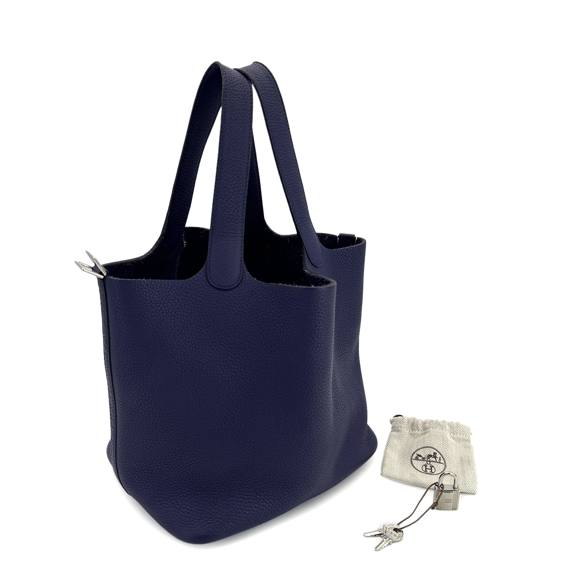 Luxury Promise Japan HERMES PICOTIN LOCK MM BLUE ENCRE TAURILLON CLEMENCE HAND BAG U 90299790