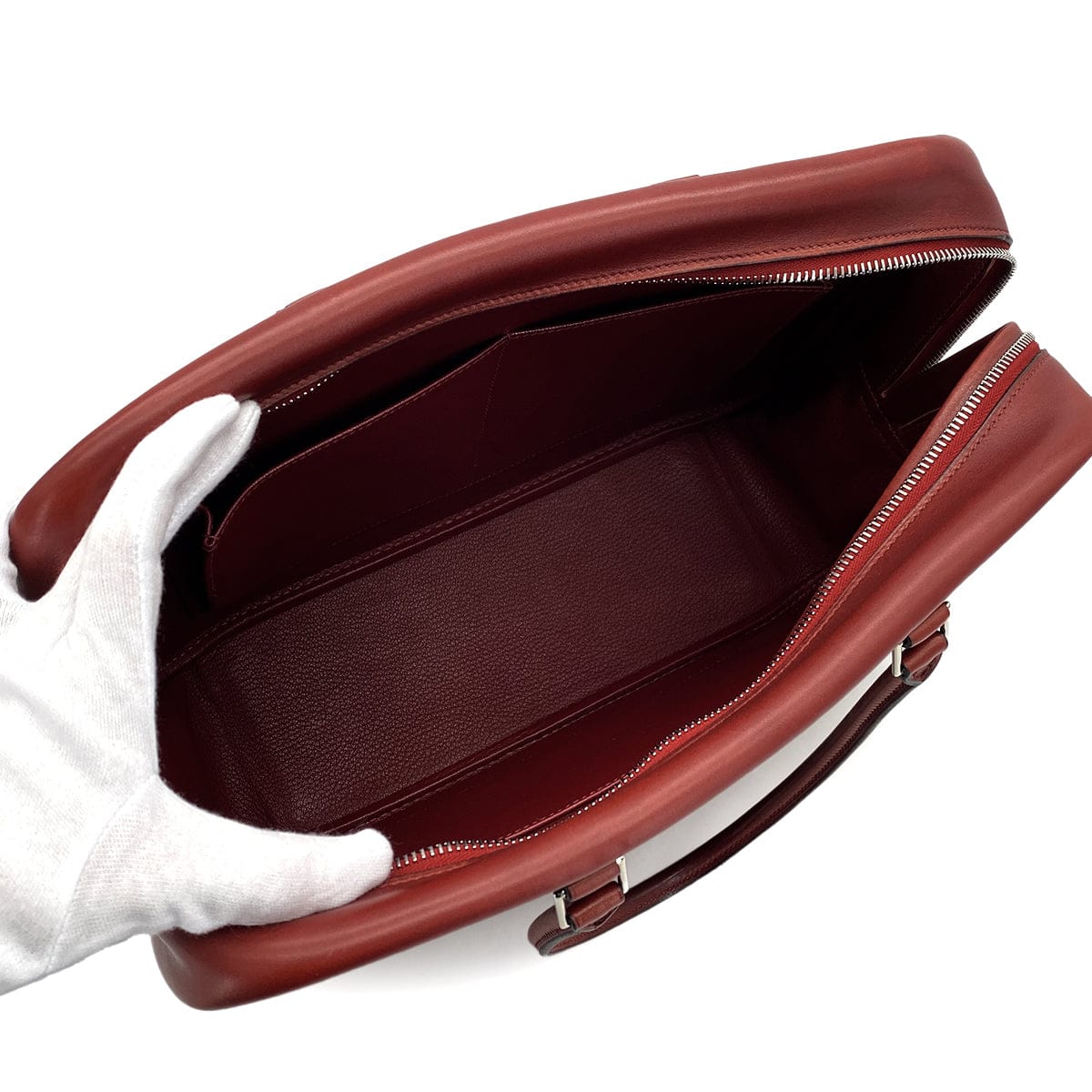 Luxury Promise Japan HERMES PLUME 32 HAND BAG WAFFLE DEUTCH ROUGE H 2003 SQUARE G PALLADIUM HARDWARE 90320612