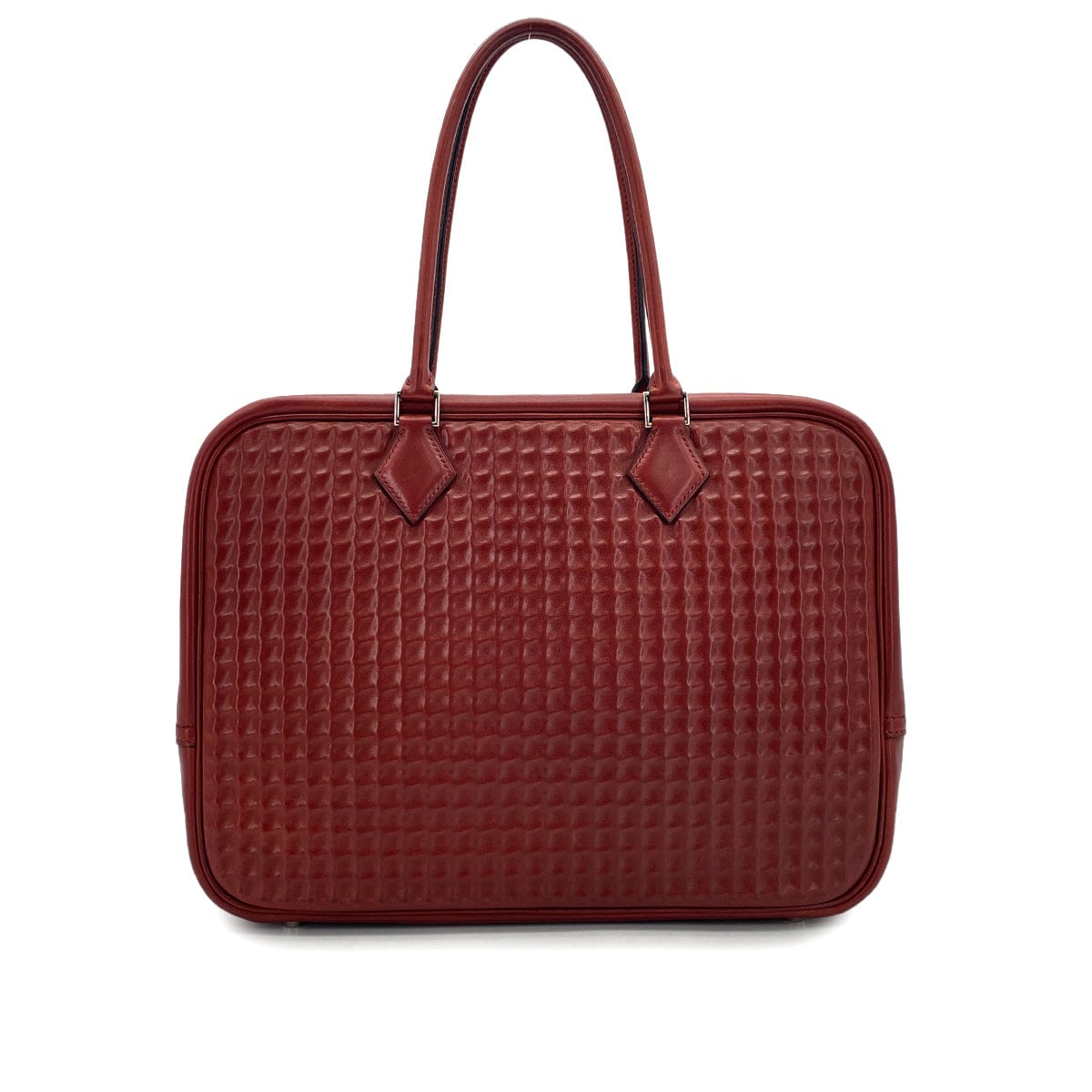 Luxury Promise Japan HERMES PLUME 32 HAND BAG WAFFLE DEUTCH ROUGE H 2003 SQUARE G PALLADIUM HARDWARE 90320612