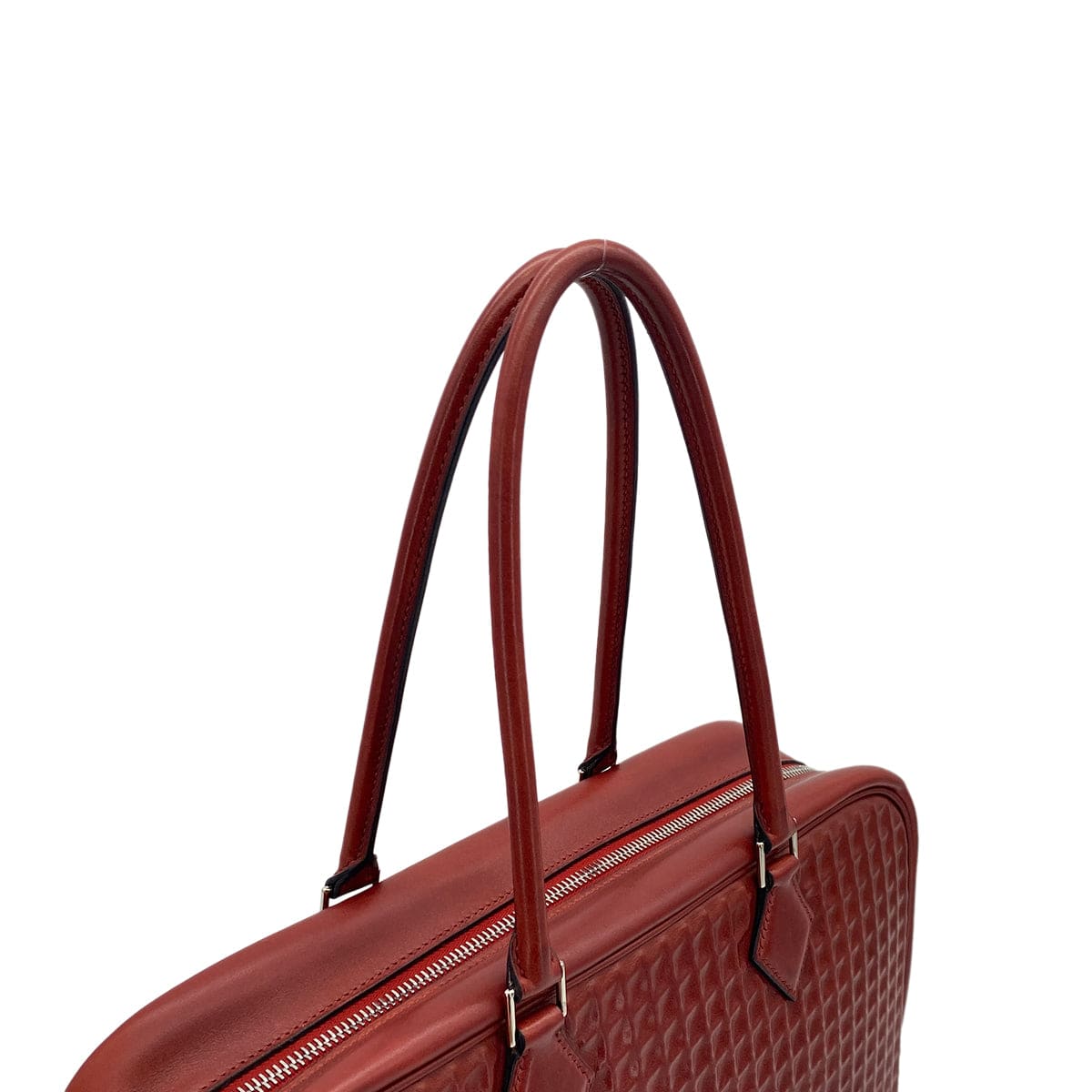Luxury Promise Japan HERMES PLUME 32 HAND BAG WAFFLE DEUTCH ROUGE H 2003 SQUARE G PALLADIUM HARDWARE 90320612