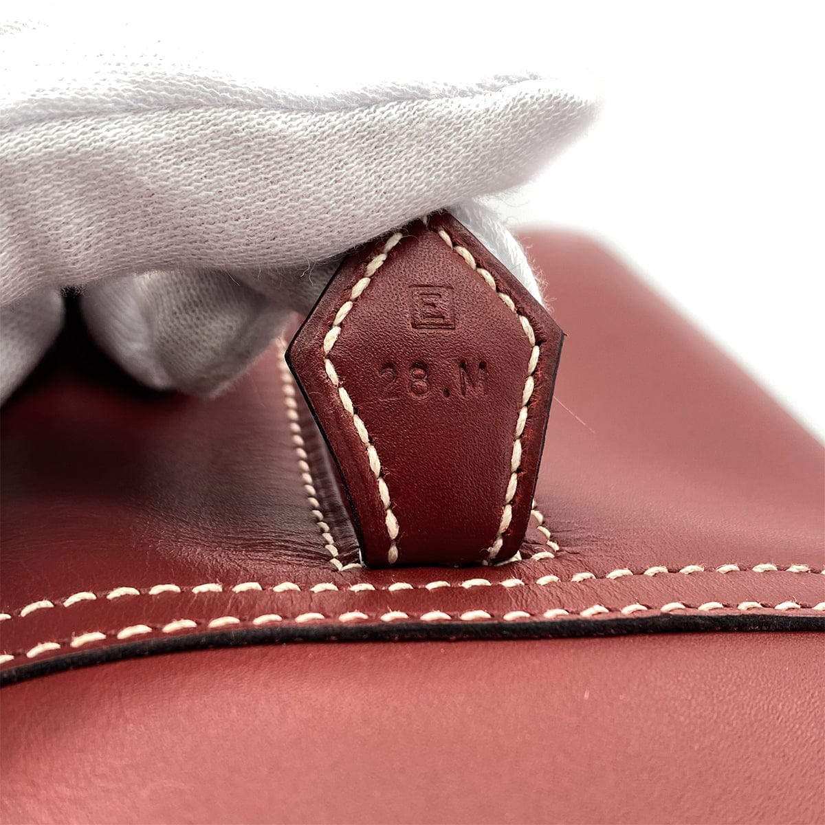 Luxury Promise Japan HERMES PLUME 32 ROUGE H BOXCALF HAND BAG 2001 SQUARE E PALLADIUM HARDWARE 90324807