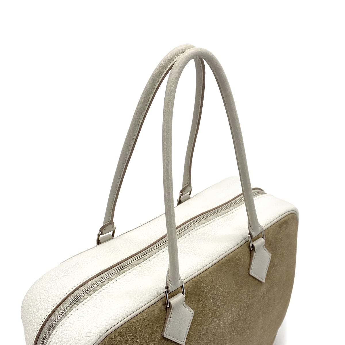 Luxury Promise Japan HERMES PLUME 32 TRICOLORE ETOUPE WHITE GRIS PERLE GRIZZLY DEBRIS TAURILLON CLEMENCE EVERCOLOR HAND BAG 2014 SQUARE R PALLADIUM HARDWARE 90319999