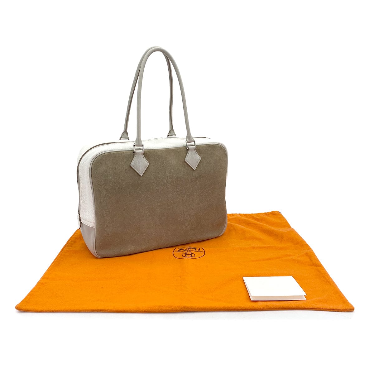 Luxury Promise Japan HERMES PLUME 32 TRICOLORE ETOUPE WHITE GRIS PERLE GRIZZLY DEBRIS TAURILLON CLEMENCE EVERCOLOR HAND BAG 2014 SQUARE R PALLADIUM HARDWARE 90319999