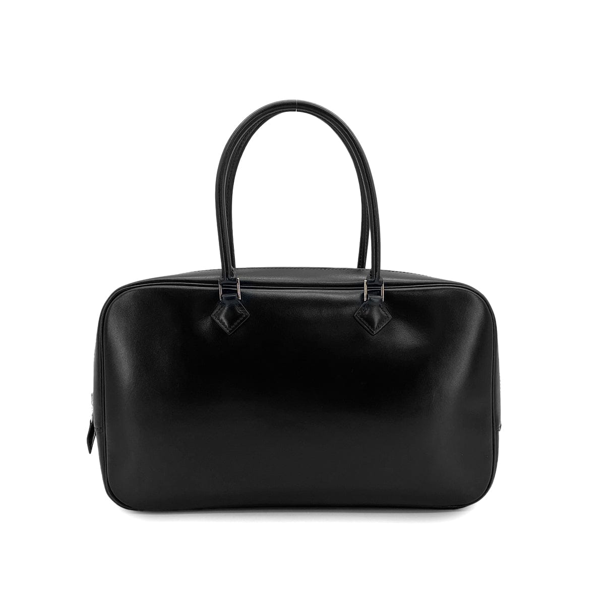 Luxury Promise Japan HERMES PLUME ELAN 28 BLACK BOX CALF HAND BAG 2001 SQUARE E PALLADIUM HARDWARE 90324637