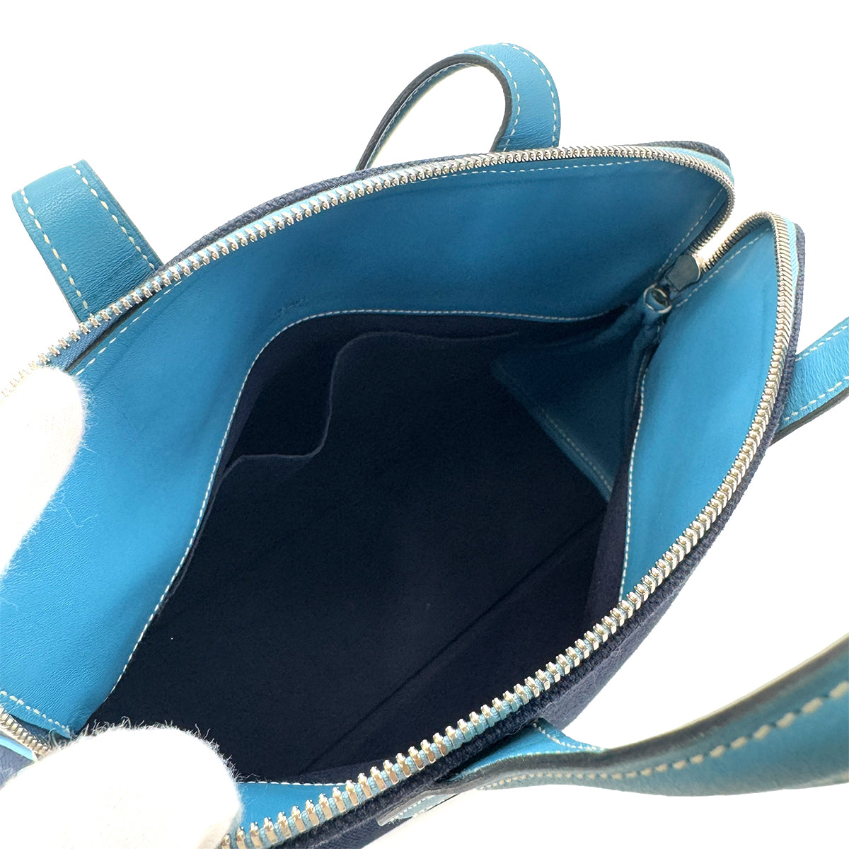 Luxury Promise Japan HERMES SAC HEEBOO PM BLUE MARINE BLUE JEAN TOILE H SWIFT HAND BAG □J 90291375
