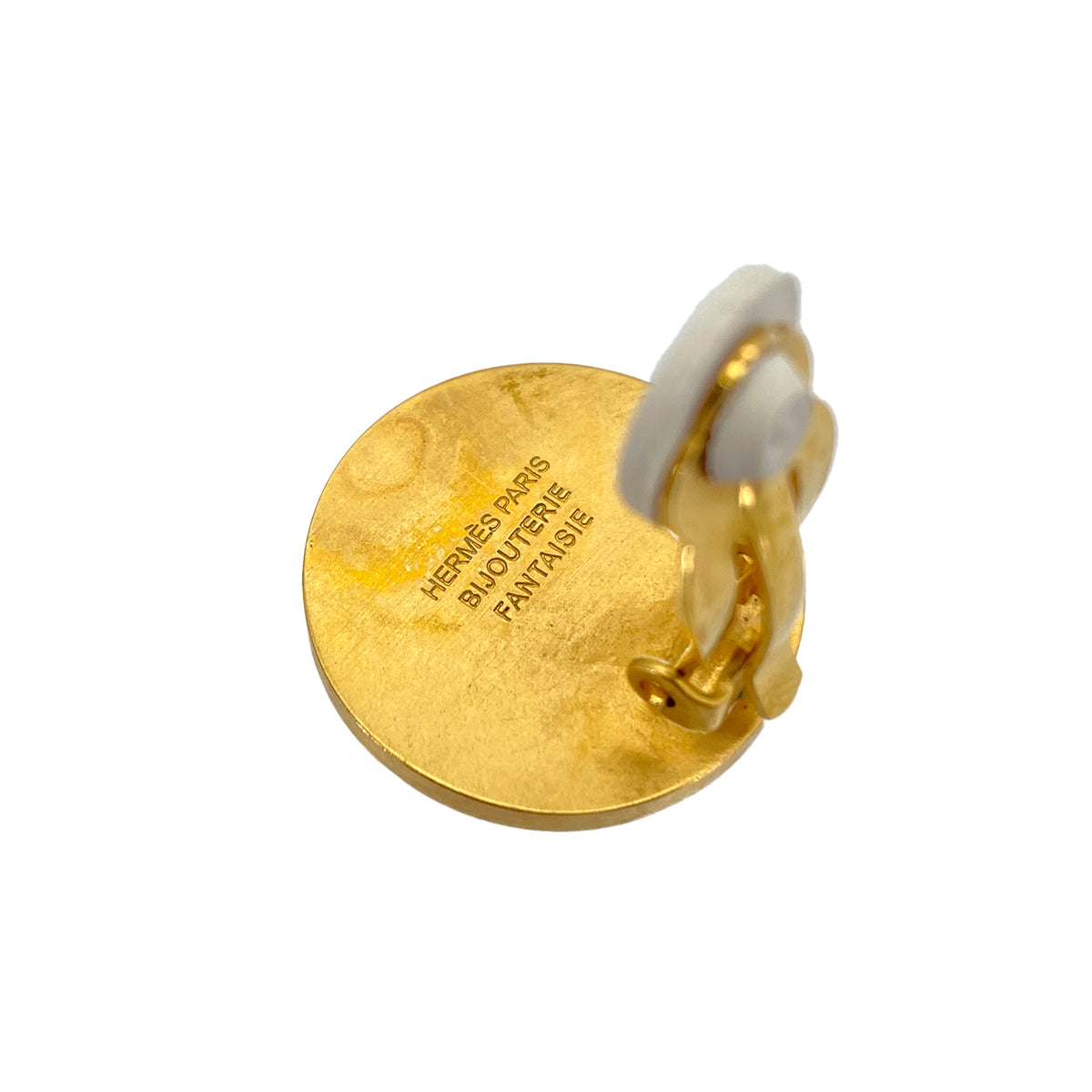 Luxury Promise Japan HERMES SERIE EARRINGS BIJOUTERIE FANTAISIE GOLD SHELL METAL ACCESSORY 90278904