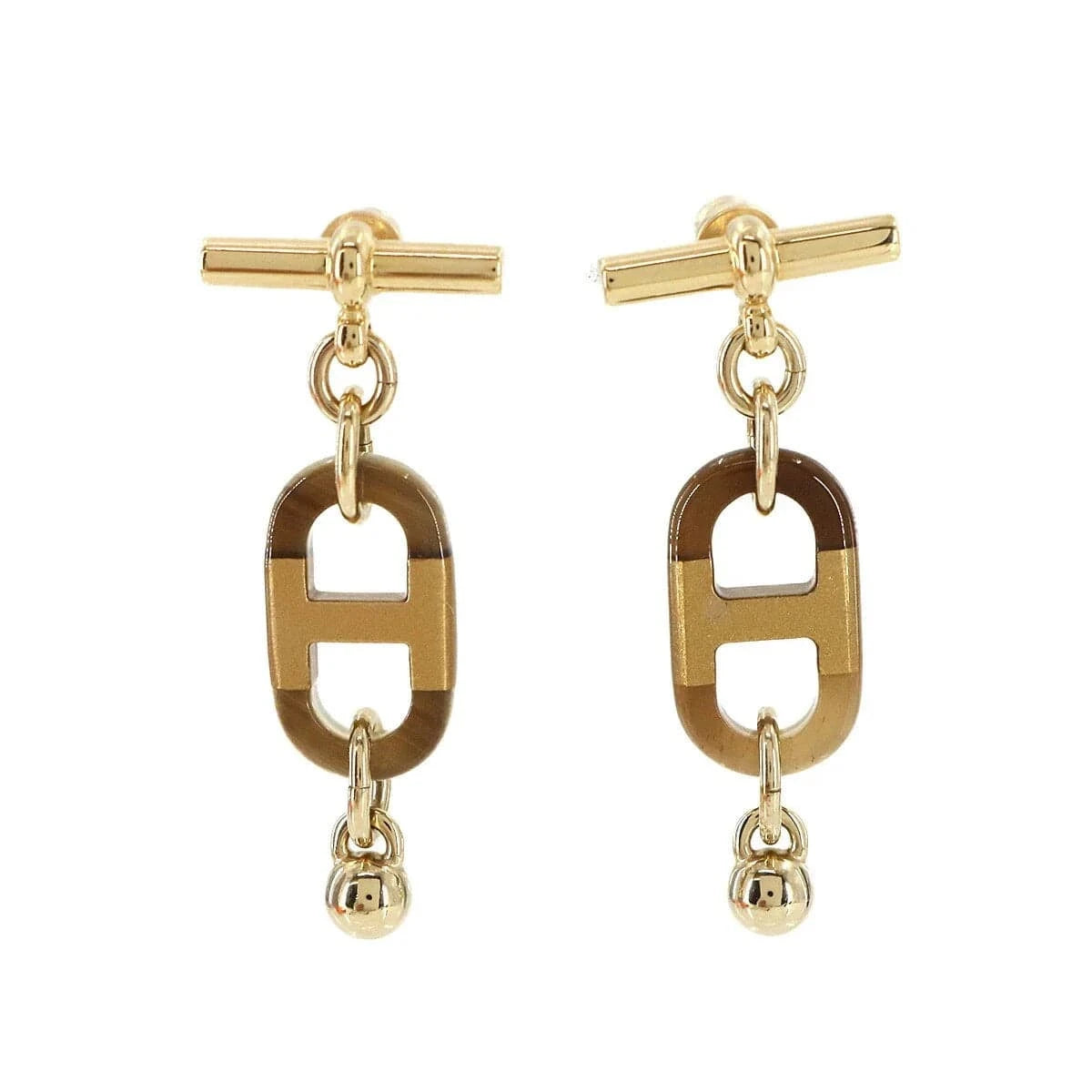 Luxury Promise Japan HERMES Sur Mer PM Earrings Buffalo Horn Brown Gold Accessory 90286105