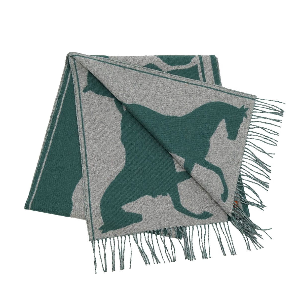Luxury Promise Japan HERMES TETE A COU WINTER SCARF VERT CYPRES GRIS CHINE CASHMERE ACCESSORY 90319703