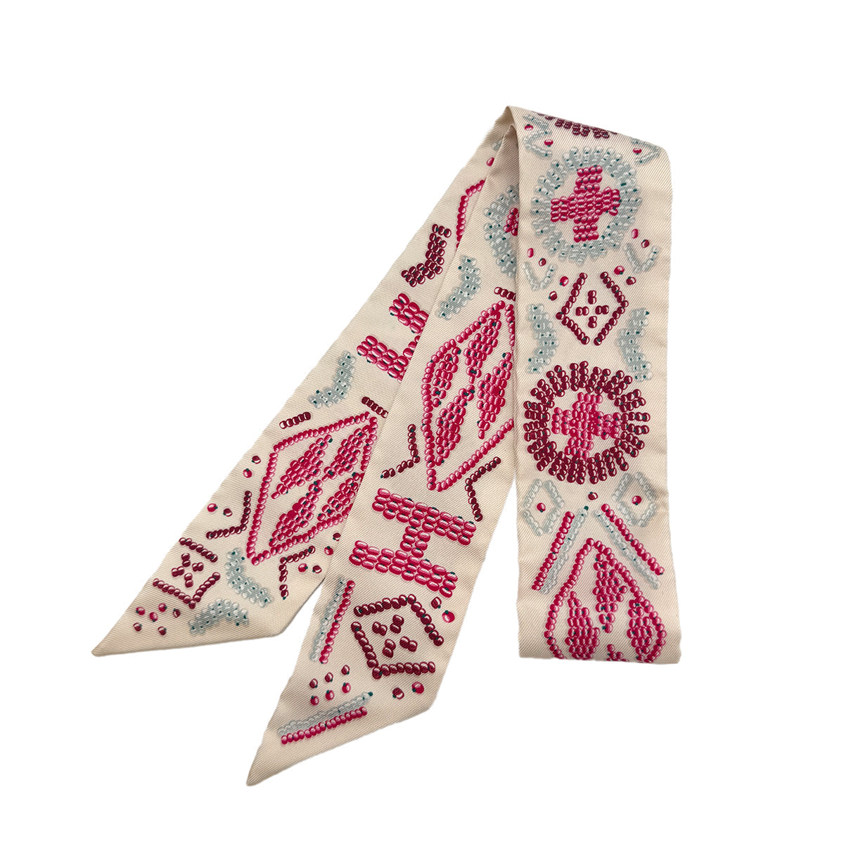 Luxury Promise Japan HERMES TWILLY KELLY EN PERLES SCARF IVORY PINK SILK 90295854