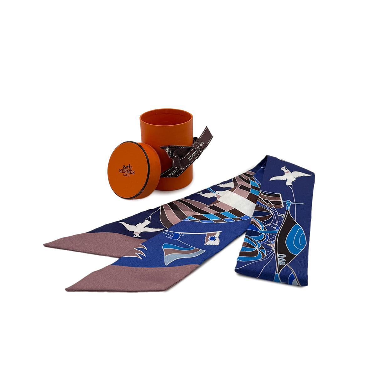 Luxury Promise Japan HERMES TWILLY LES FOLIES DU CIEL SCARF BLUE SILK 90295855