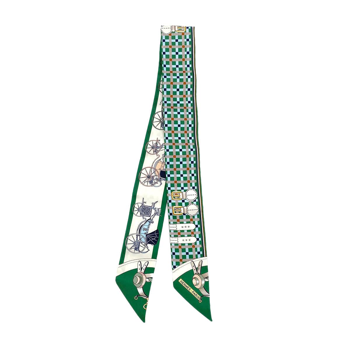 Luxury Promise Japan HERMES TWILLY LES VOITURES NOUVELLES SCARF GREEN SILK 90295743