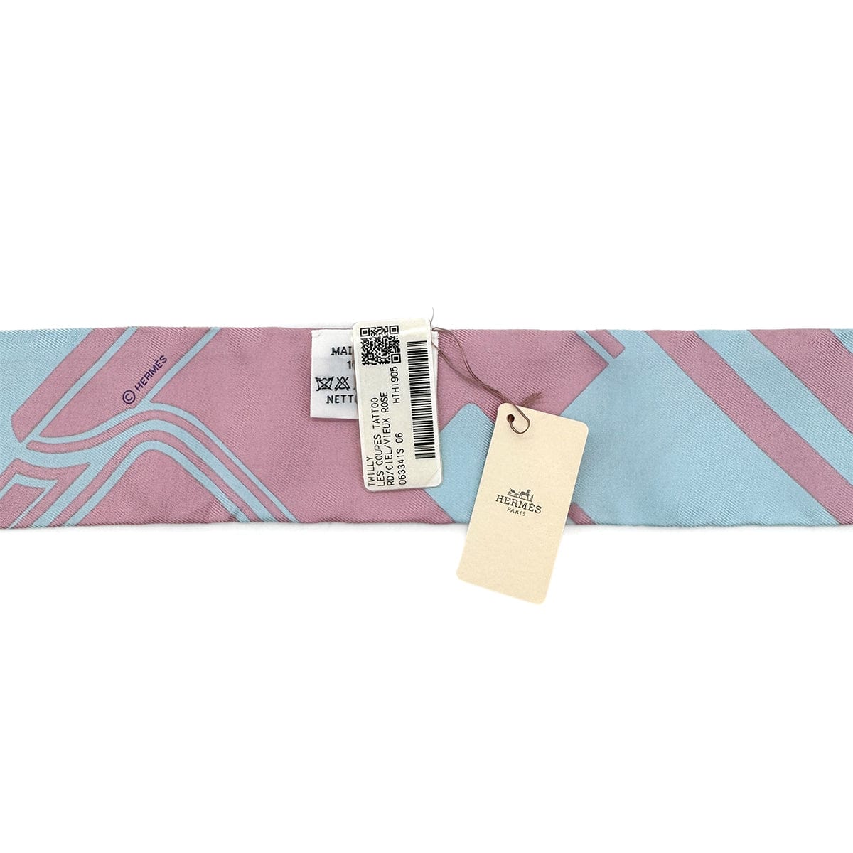 Luxury Promise Japan HERMES TWILLY SCARF LES COUPES TATTOO CIEL VIEUX ROSE SILK 90298742