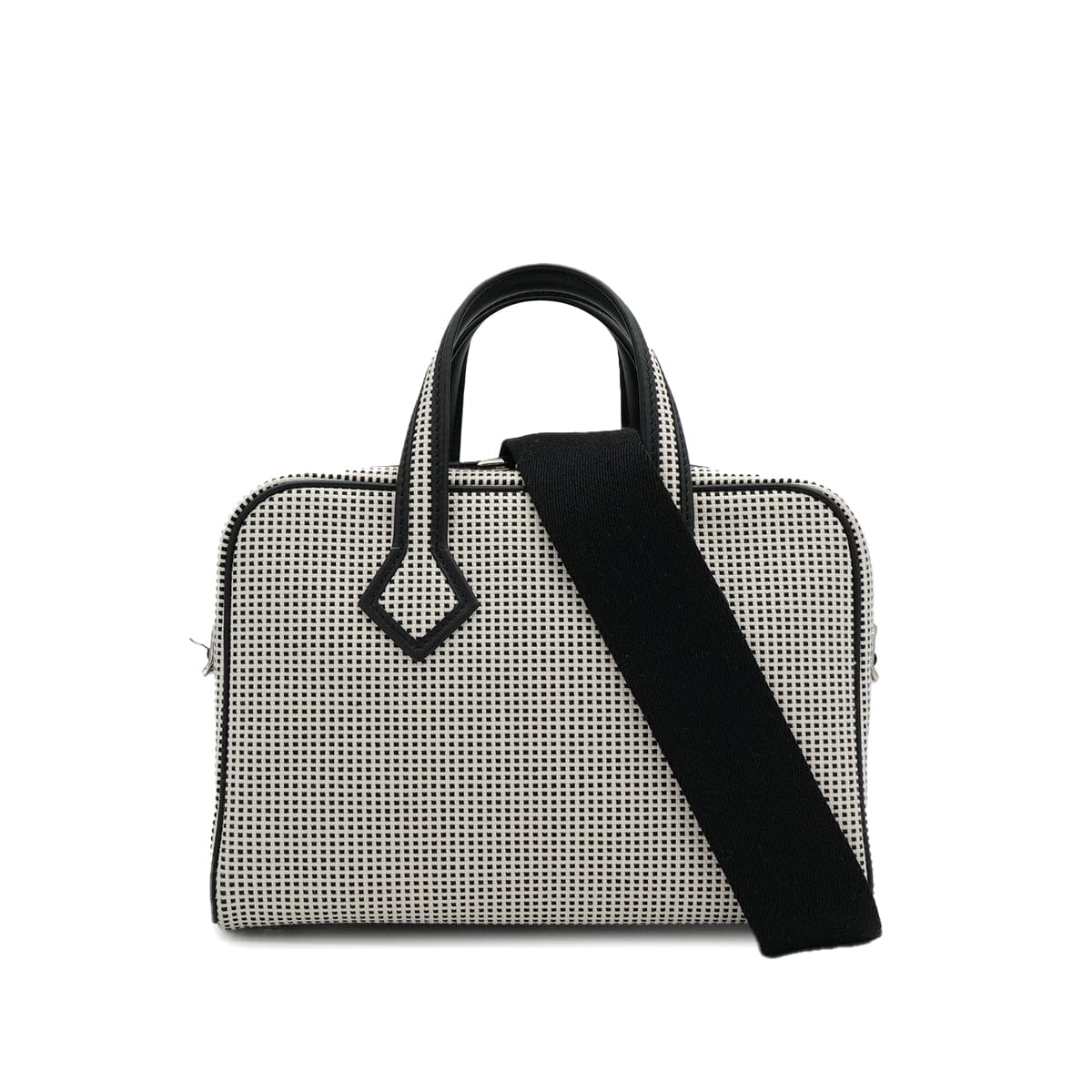 luxury promise japan HERMES VICTORIA 3 FOURRE TOUT MINI BLACK WHITE TOILE QUADRILLE VEAU SWIFT HAND BAG 2023 B PALLADIUM HARDWARE 90313545