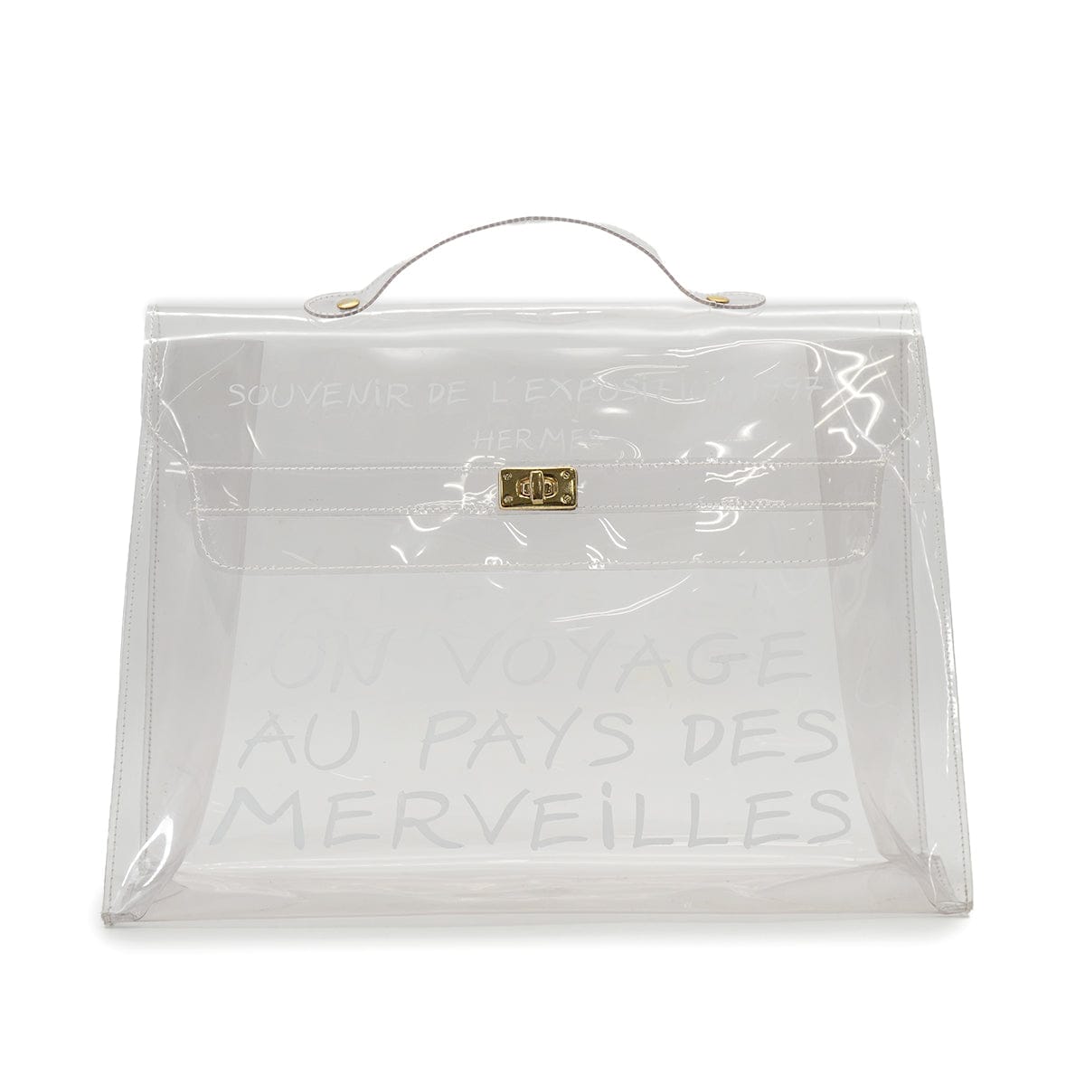 Luxury Promise Japan HERMES VINYL KELLY SOUVENIR DE L' EXPOSITION 1997 CLEAR HAND BAG GOLD HARDWARE 90326843