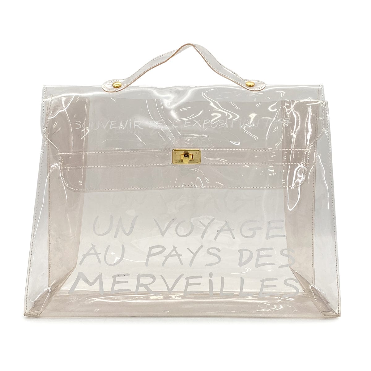 Luxury Promise Japan HERMES VINYL KELLY SOUVENIR DE L' EXPOSITION 1997 CLEAR HAND BAG GOLD HARDWARE 90327388