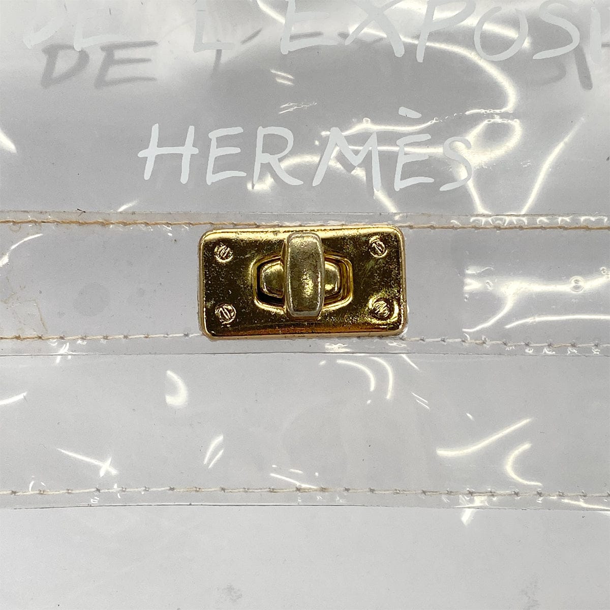 Luxury Promise Japan HERMES VINYL KELLY SOUVENIR DE L' EXPOSITION 1997 CLEAR HAND BAG GOLD HARDWARE 90327400